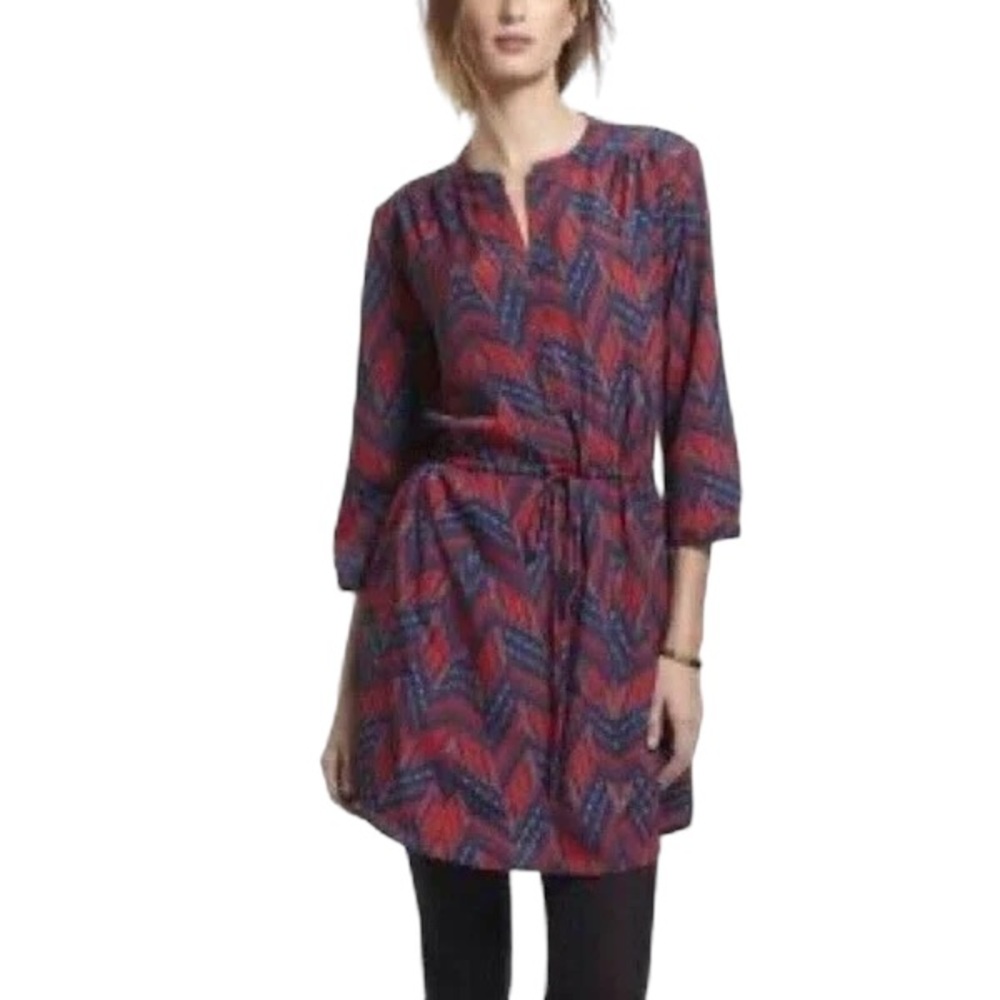 MAEVE GEO PRINT RED & BLUE DRESS SIZE SMALL
